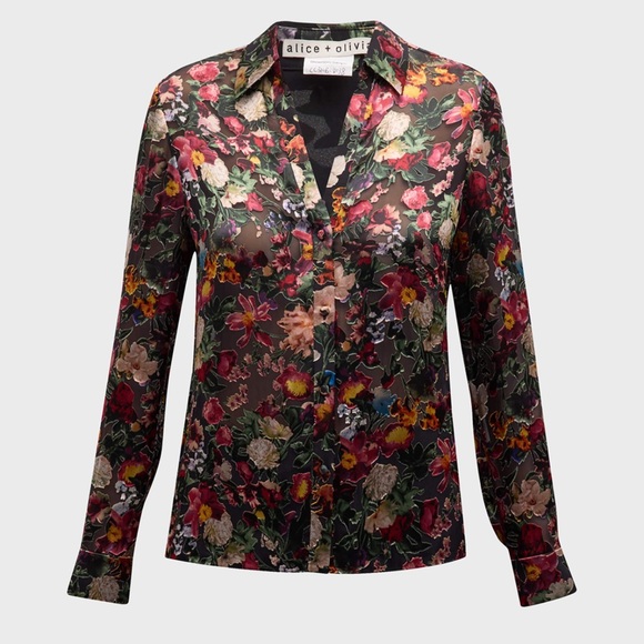Alice + Olivia Floral Silk Viscose Blouse Button Down NWT - Picture 3 of 10